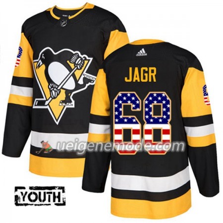 Kinder Eishockey Pittsburgh Penguins Trikot Jaromir Jagr 68 Adidas 2017-2018 Schwarz USA Flag Fashion Authentic